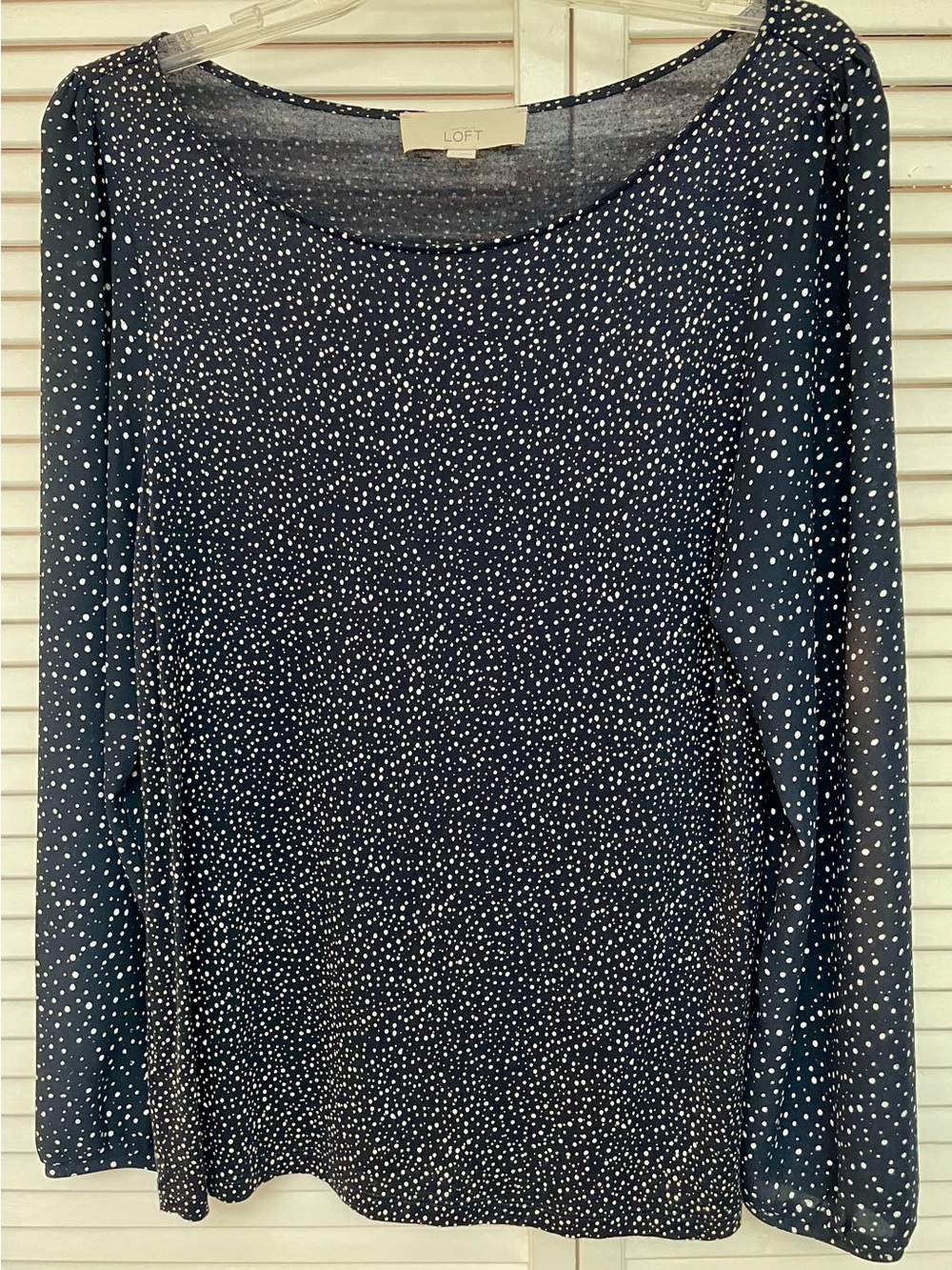 Ann Taylor LOFT Navy Blue Dot Long-Sleeve Women’s Top
